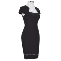 Grace Karin Ladies Stock Black Color Cap Sleeve Rétro Vintage Hips Wrapped Body Con Pencil Dress CL008947-1